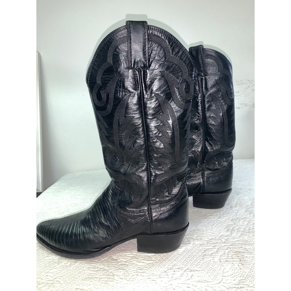Justin 8105 Mens Black Teju Lizard Exotic Western Cowboy Boots Size 7 D USA Made